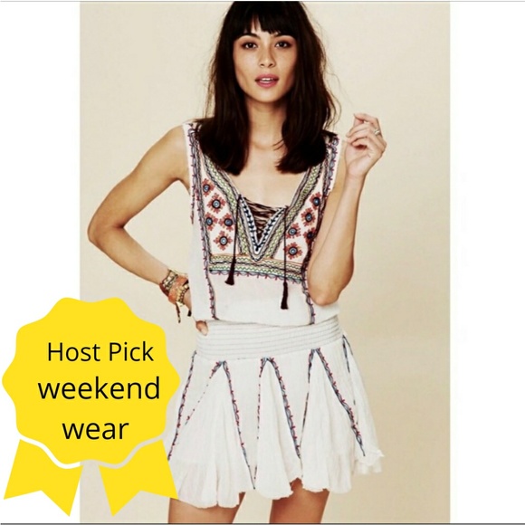 Free People Dresses & Skirts - Free people one hand embroidered smock mini medium